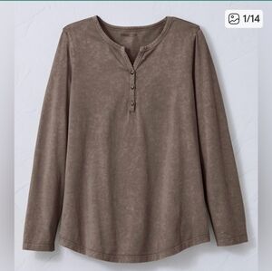 Coldwater Creek Long Sleeve Henley Top - Taupe Large